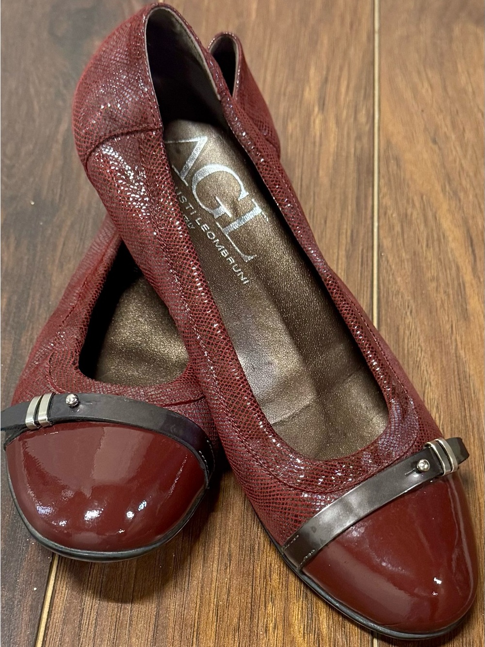 AGL Leather Ballet Flats Wine Burgundy 39.5